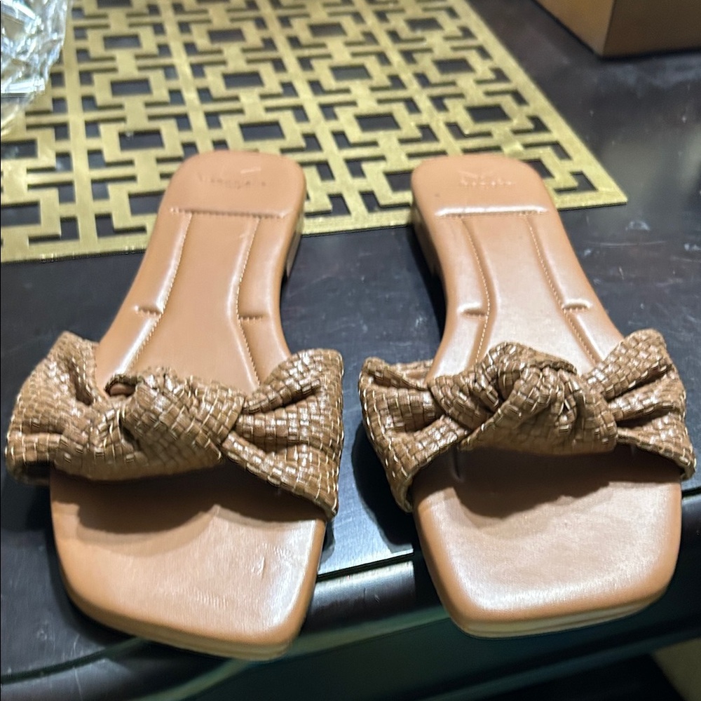 Marc Fisher Brown Woven Slide Sandals